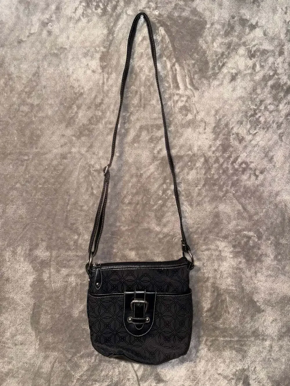 Croft & Barrow Black Patterned Fabric Crossbody Bag